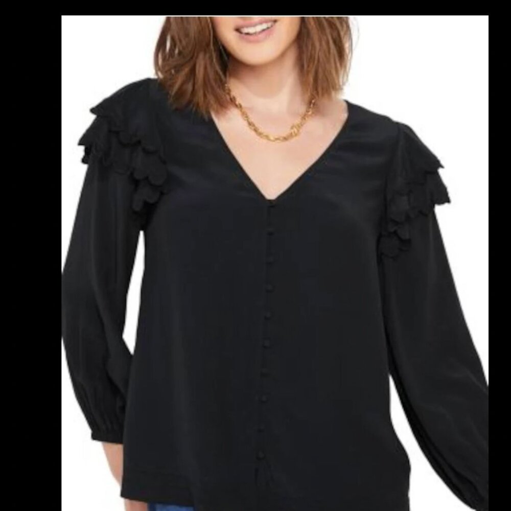 Vineyard Vines Ruffle Collar Silk Blend Popover Top